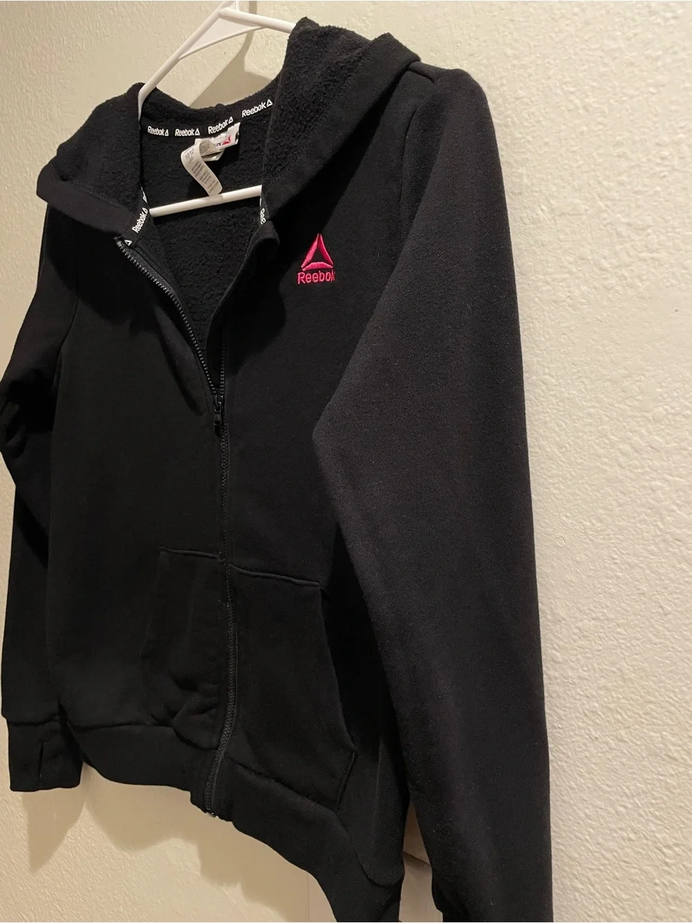 Reebok Girls Athletic Full Zip Fleece Hoodie Black/Pink Size L
